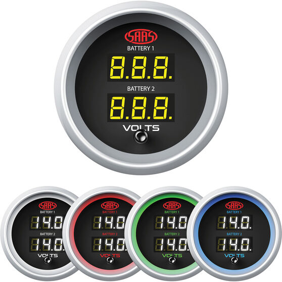 SAAS Gauge Black Face, 52mm, Digital Dual Volt Supercheap Auto