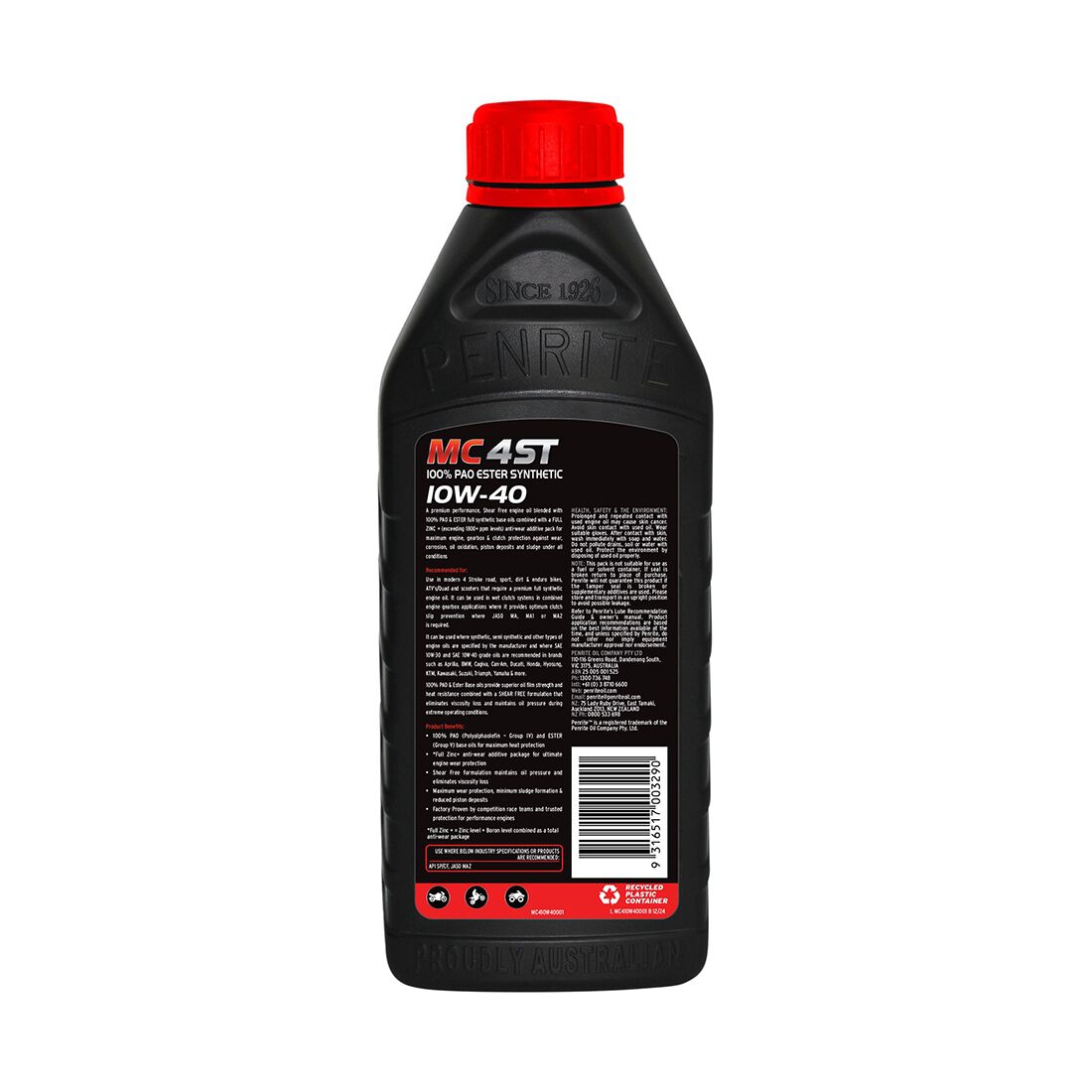 Penrite MC-4 PAO Ester Motorcycle Oil - 10W-40, 1 Litre, , scaau_hi-res