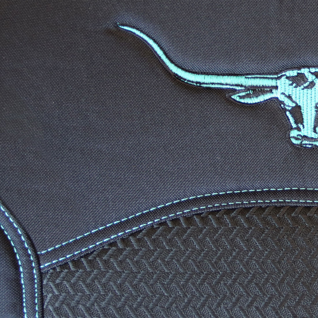 R.M.Williams Aqua Jacquard Seat Covers Black/Aqua Adjustable Headrests Airbag Compatible, , scaau_hi-res