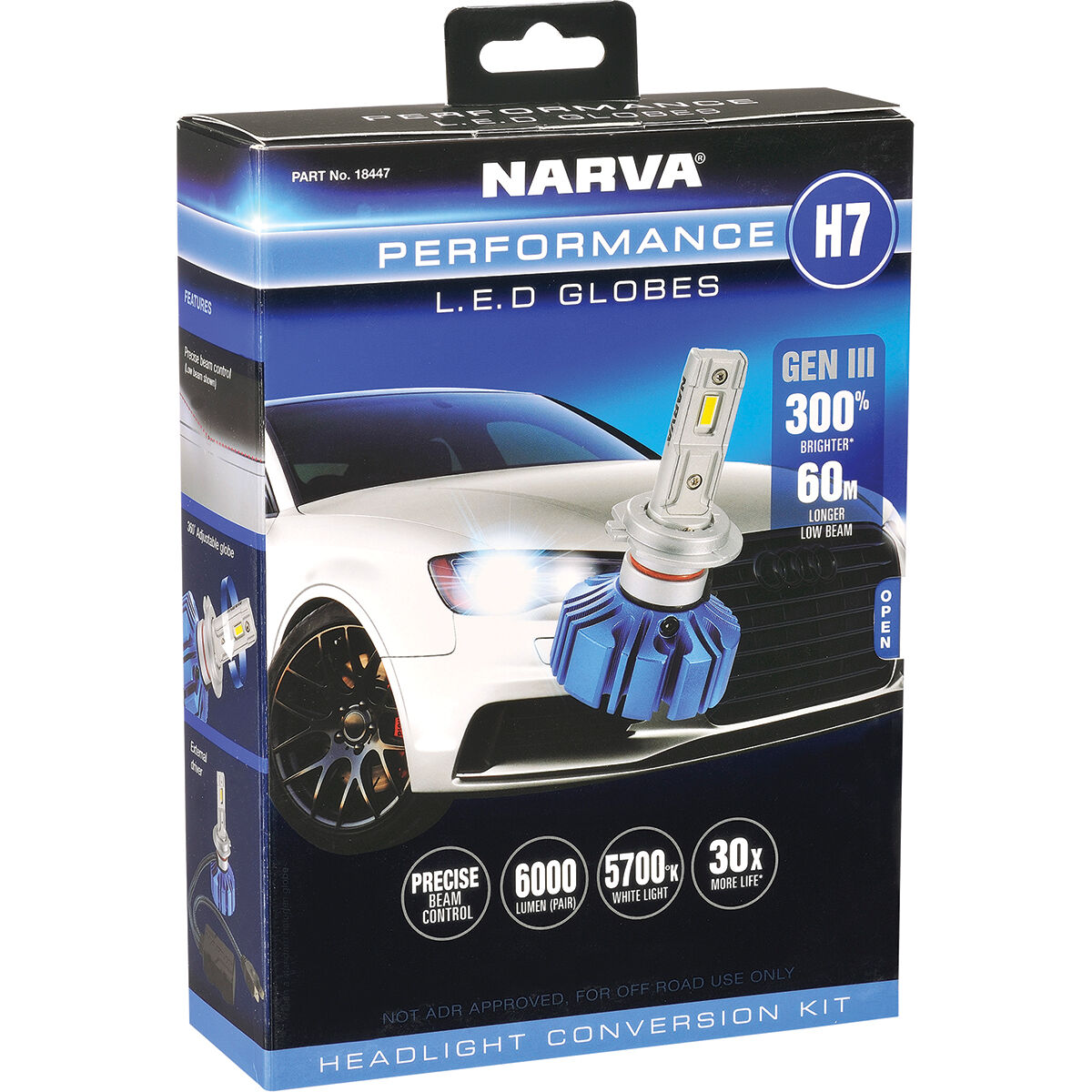 Narva Gen III LED Headlight Globes - H7 12/24V, 18447, , scaau_hi-res
