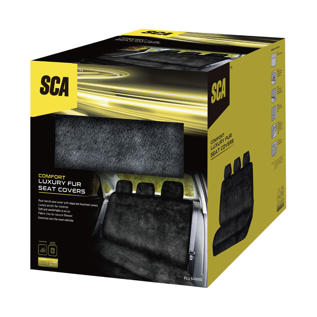 SCA Luxury Fur Seat Cover Black Adjustable Headrests Rear Seat Size 06H, , scaau_hi-res