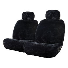 Gold CLOUDLUX Sheepskin Seat Covers - Black Adjustable Headrests Size 30 Front Pair Airbag Compatible, Black, scaau_hi-res