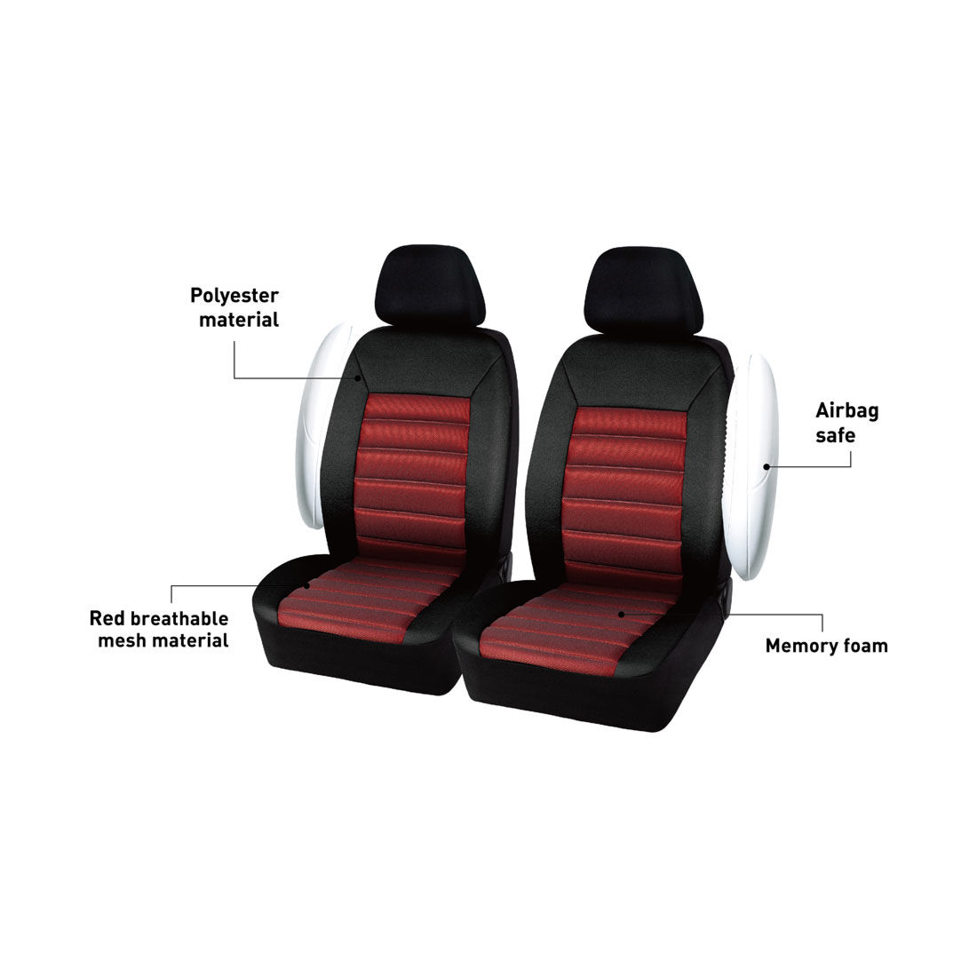 SCA Memory Foam Seat Covers Red Adjustable Headrests Airbag Compatible, , scaau_hi-res