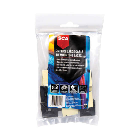 SCA Cable Tie Mounts - Large, Black, 25 Pack, , scaau_hi-res