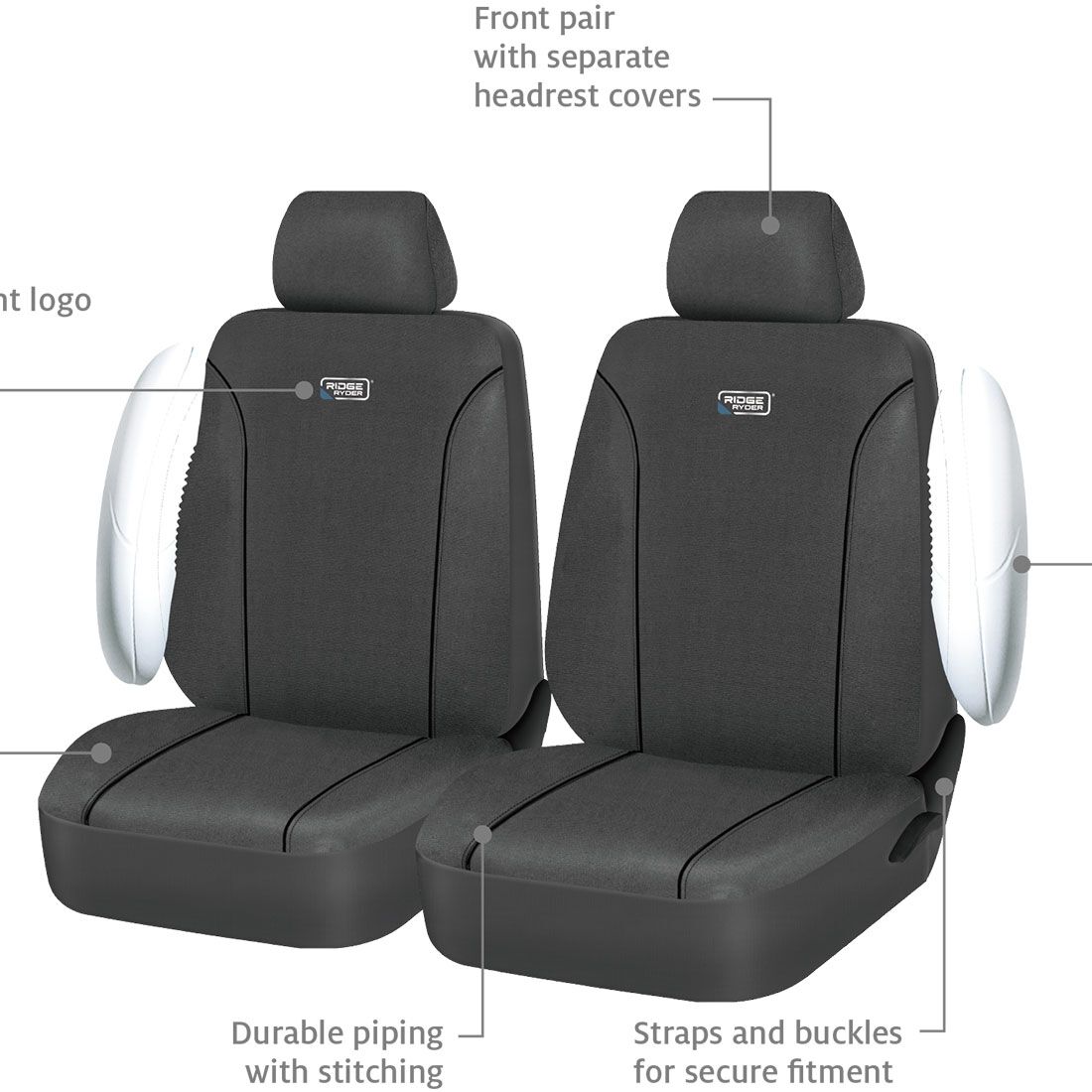 Ridge Ryder Canvas Seat Covers Charcoal/Black 30SAB, , scaau_hi-res
