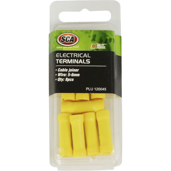 SCA Electrical Terminals Cable Joiner, 5mm Yellow, 8 Pack