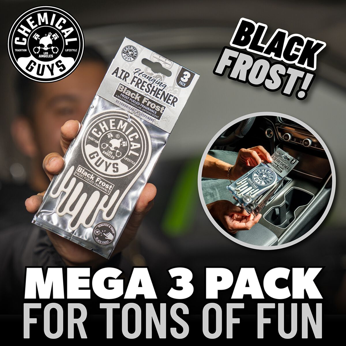 Chemical Guys Airfreshener 3 Pack Black Frost, , scaau_hi-res