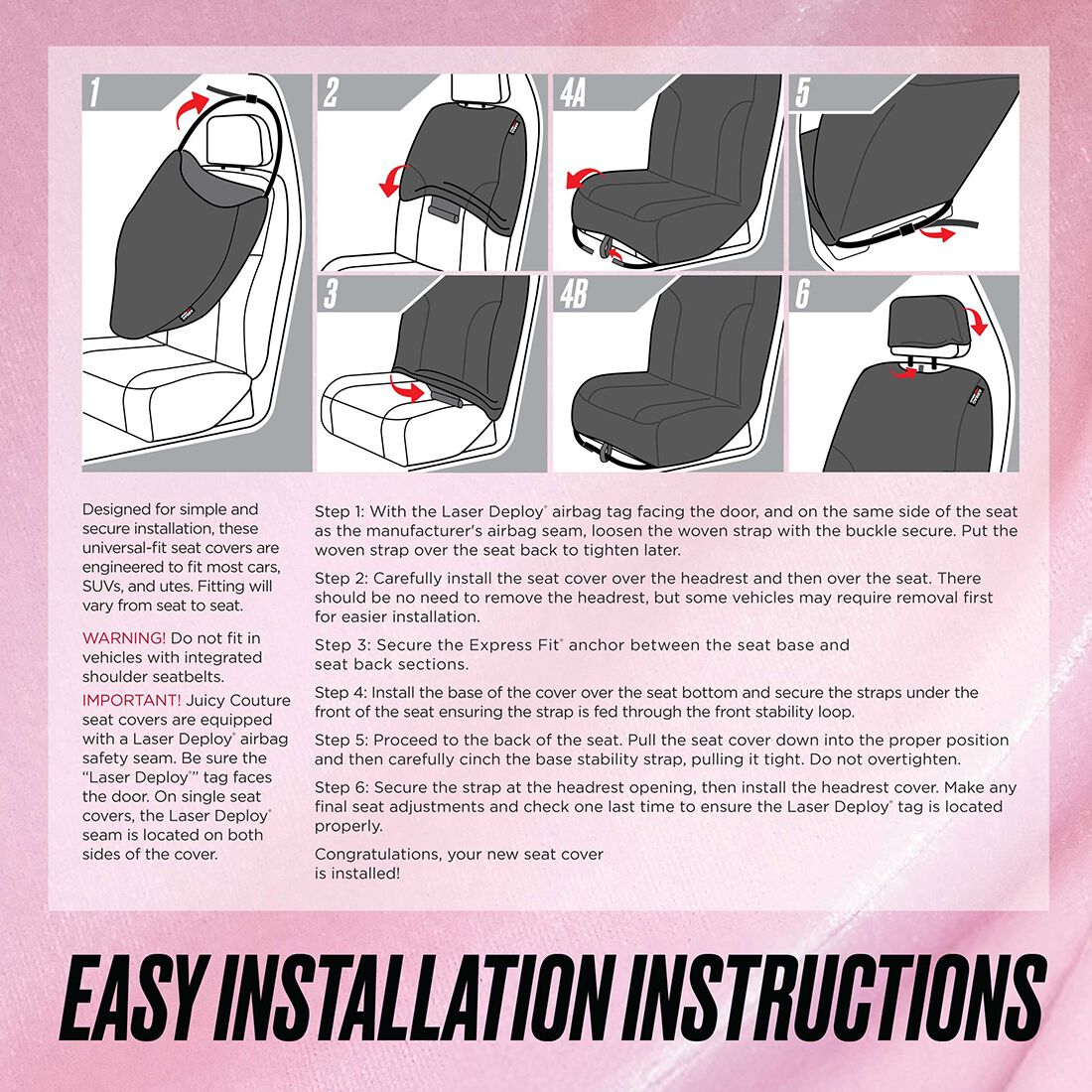 Juicy Couture 2 Piece OG Big Bling Seat Covers - Pink, , scaau_hi-res