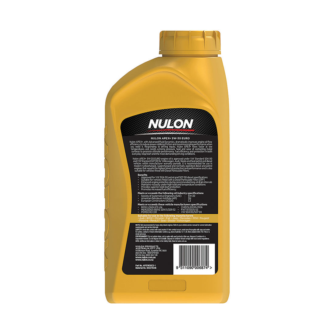 Nulon Apex+ 5W-30 Euro Petrol & Diesel 1 Litre, , scaau_hi-res