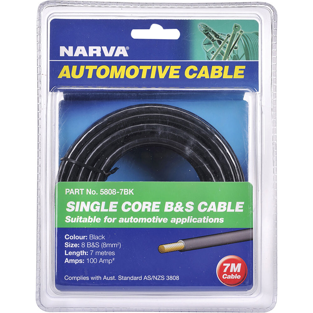 Narva Automotive Cable Single Core B&S Cable, 100 Amp 8mm x 7m, Black