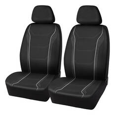 SCA Sports Leather Look & Carbon Seat Covers Black Adjustable Headrests Airbag Compatible, , scaau_hi-res