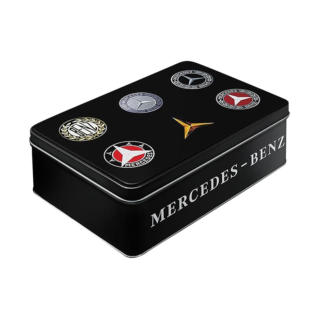Nostalgic-Art Flat Tin Box with Separate Lid - Mercedes Benz - Logo Evolution, , scaau_hi-res