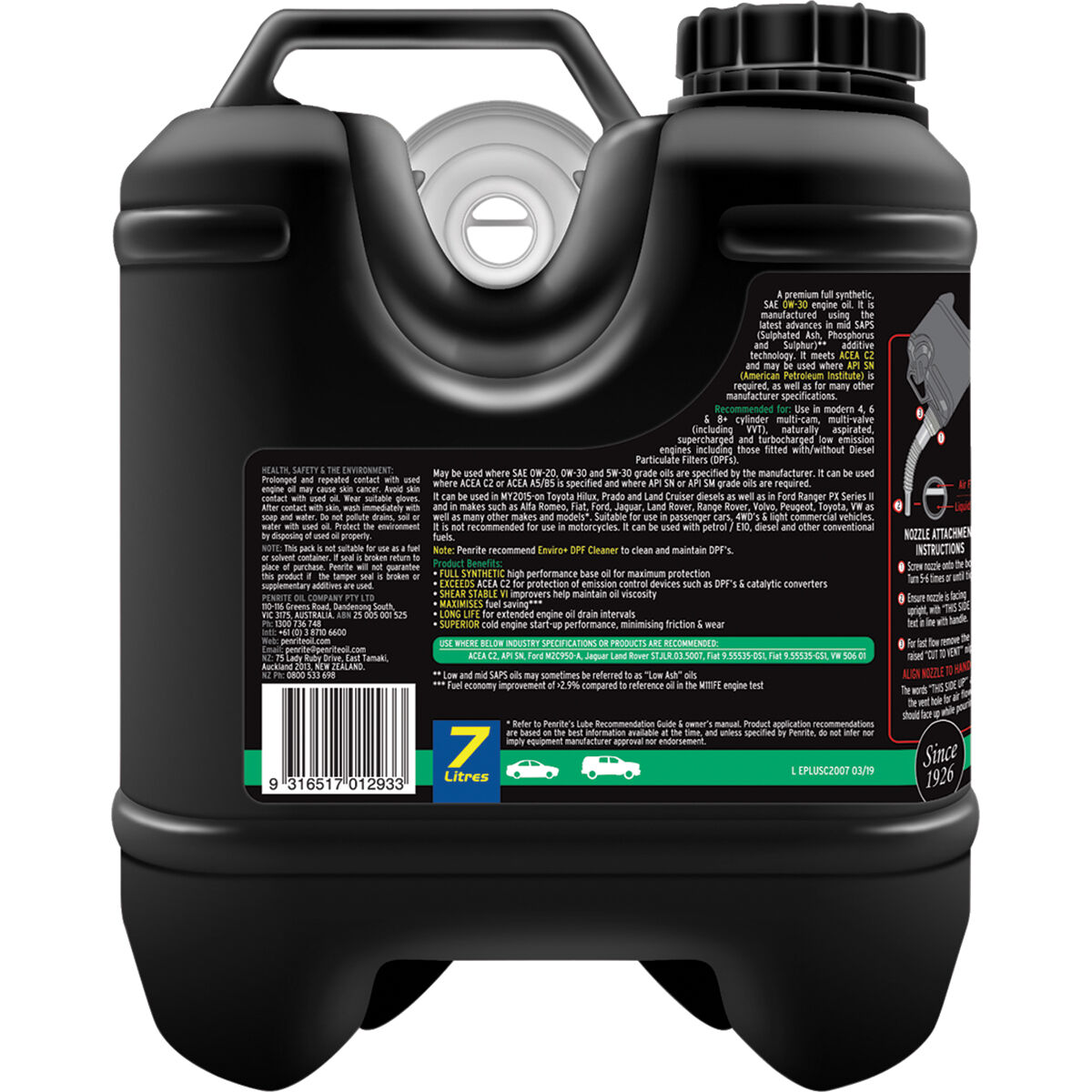Penrite Enviro+ C2 Engine Oil 0W-30 7 Litre, , scaau_hi-res
