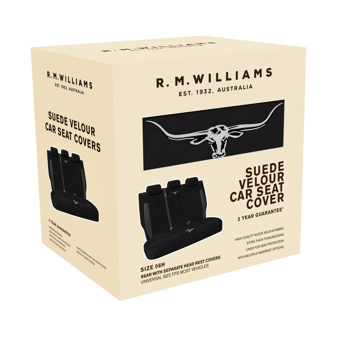 R.M.Williams Suede Velour Seat Covers Black Adjustable Headrests Size 06H Rear Seat, , scaau_hi-res