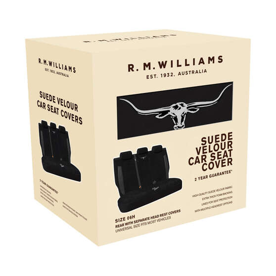 R.M.Williams Suede Velour Seat Covers Black Adjustable Headrests Size 06H Rear Seat, , scaau_hi-res