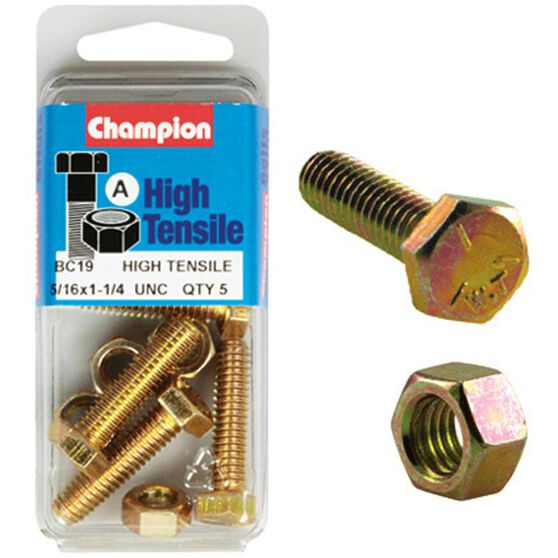 Champion High Tensile Bolts and Nuts BC19, 5/16"UNC x 1-1/4", , scaau_hi-res