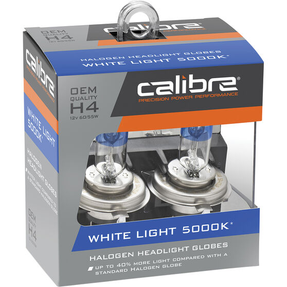 Calibre White Light 5000K Headlight Globes - H4, 12V 60/55W, CA5000H4, , scaau_hi-res