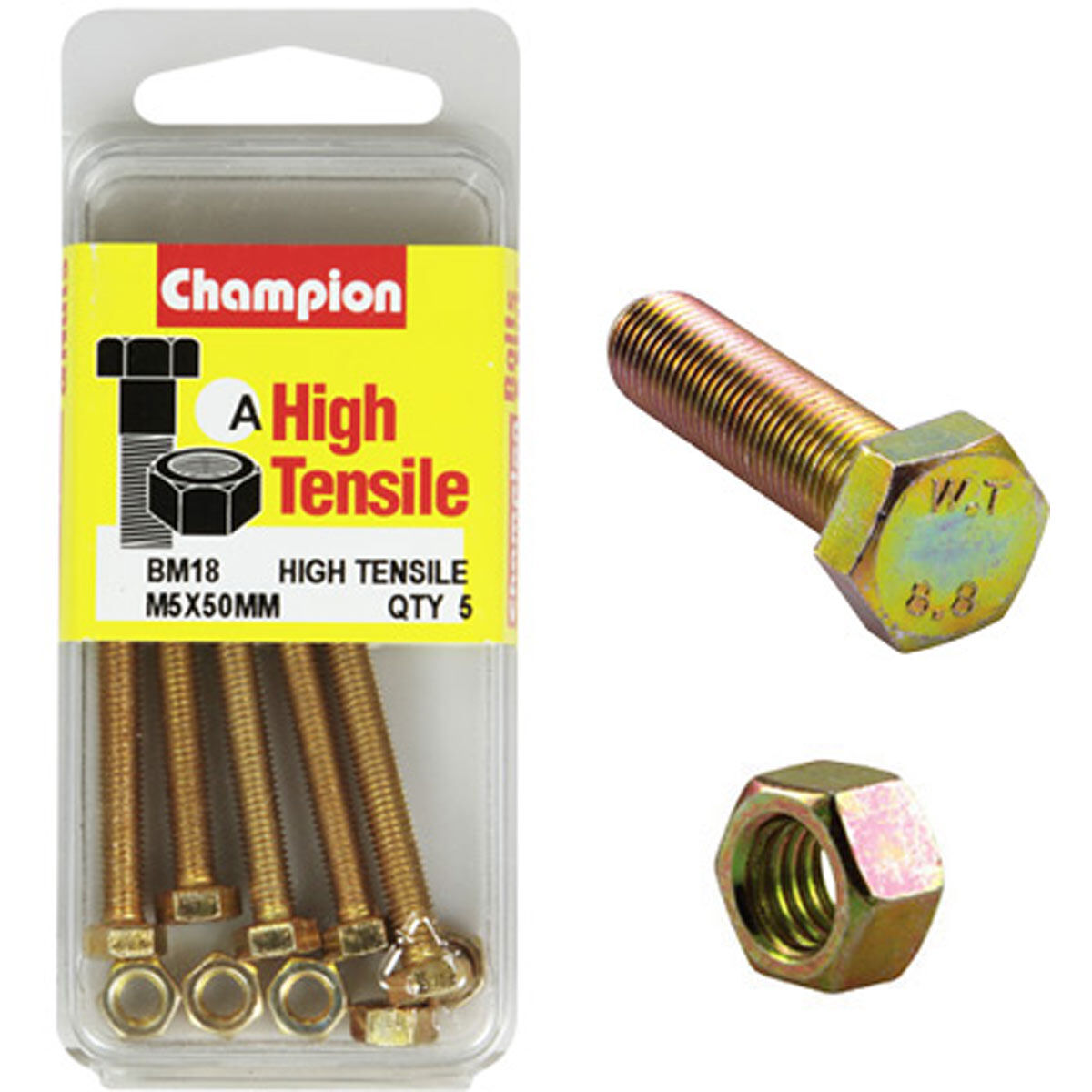 Champion High Tensile Bolts and Nuts BM18, M5 X 50mm, , scaau_hi-res