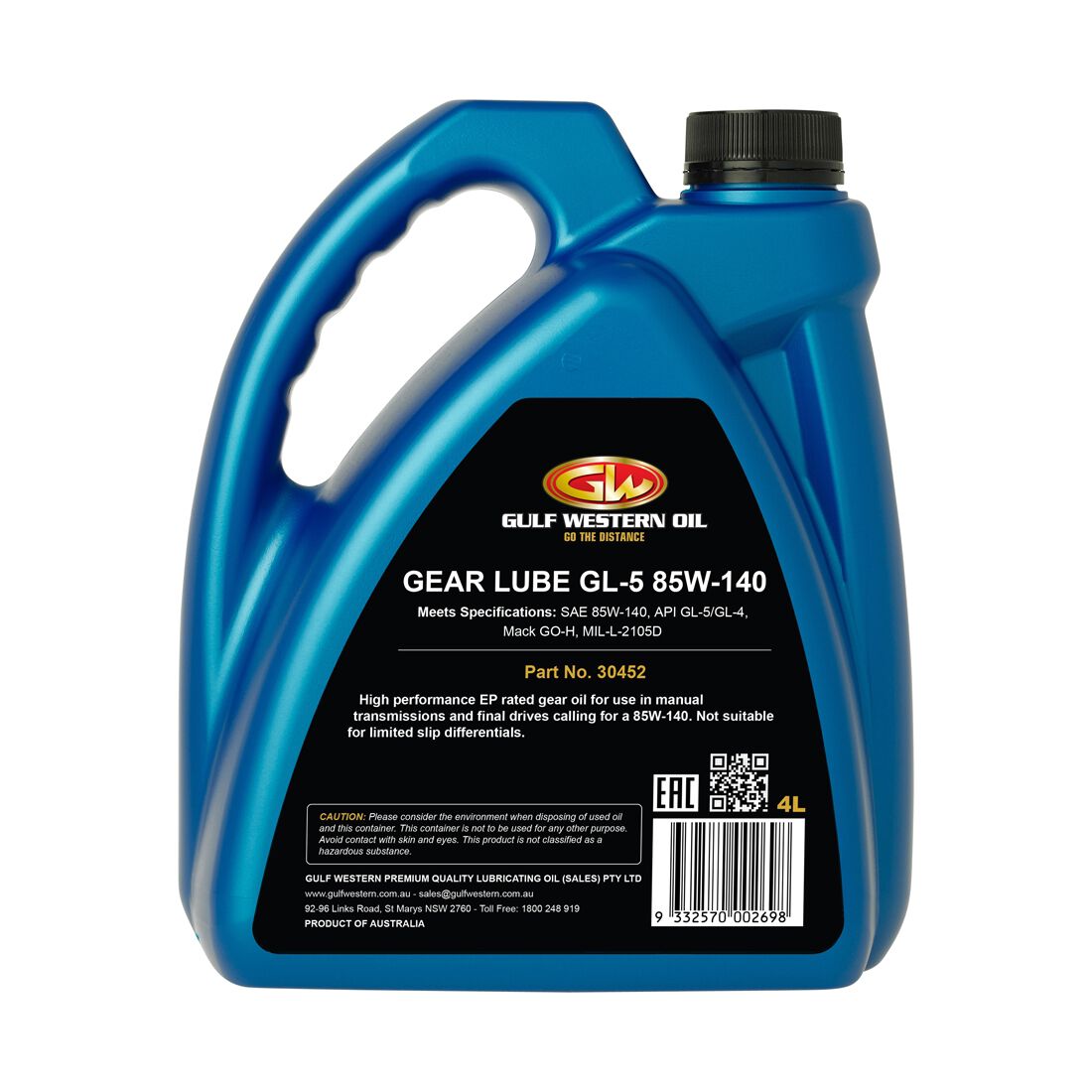 Gulf Western Gear Oil - 85W-140, 4 Litre, , scaau_hi-res
