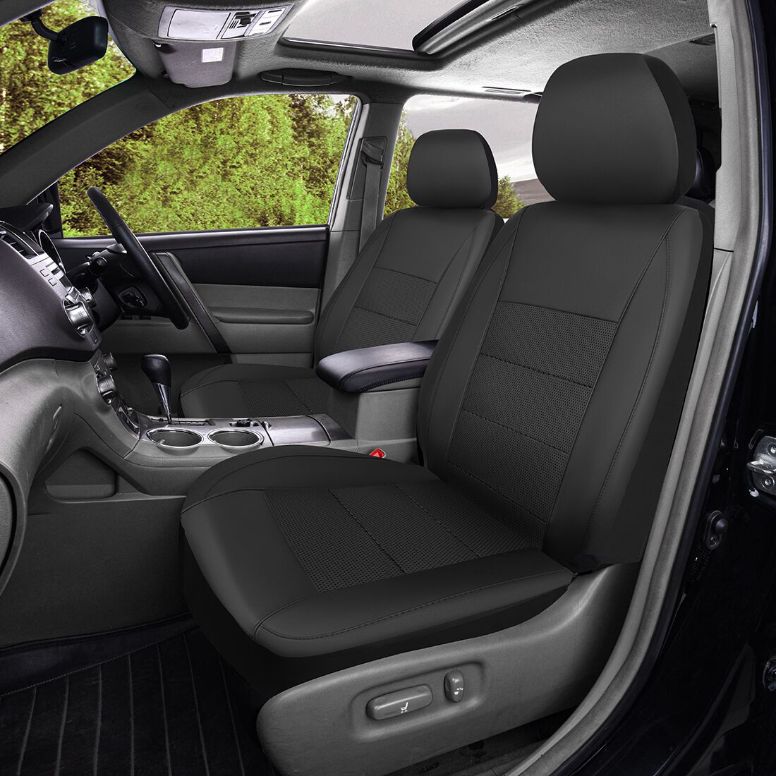 SCA Leather Look Seat Covers Black Adjustable Headrests Airbag Compatible 30SAB, , scaau_hi-res