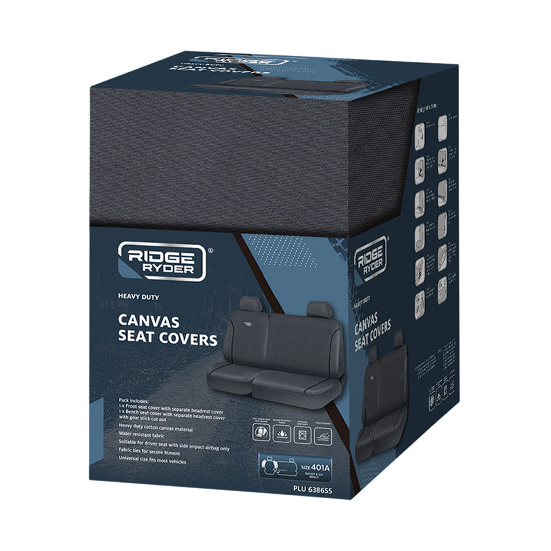 Ridge Ryder Canvas Ute Seat Covers Charcoal/Black Piping Adjustable Headrests Front (with cut out) 401SAB, , scaau_hi-res