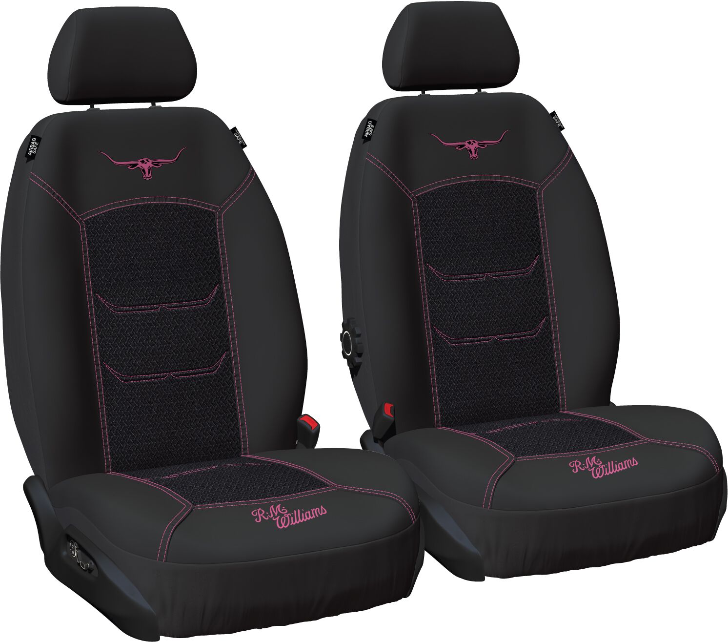 R.M.Williams Jacquard Seat Covers Front Pair Black/Pink Size 30, , scaau_hi-res