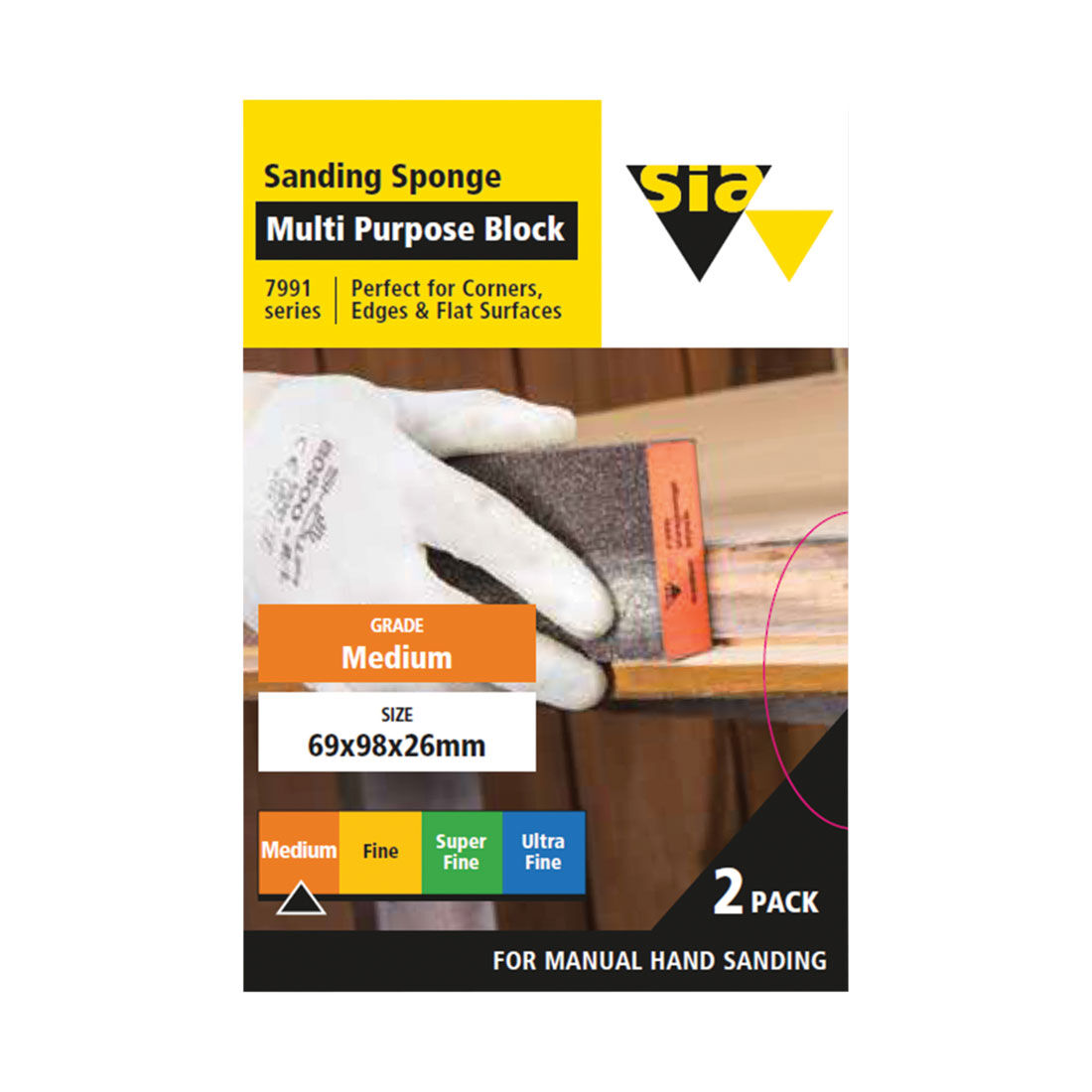 SIA Abrasives Multi-purpose Sanding Block 2 Pack Medium  - Siasponge 7991, , scaau_hi-res