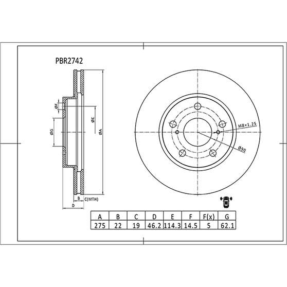 Bosch Disc Brake Rotor - Single, PBR2742, , scaau_hi-res