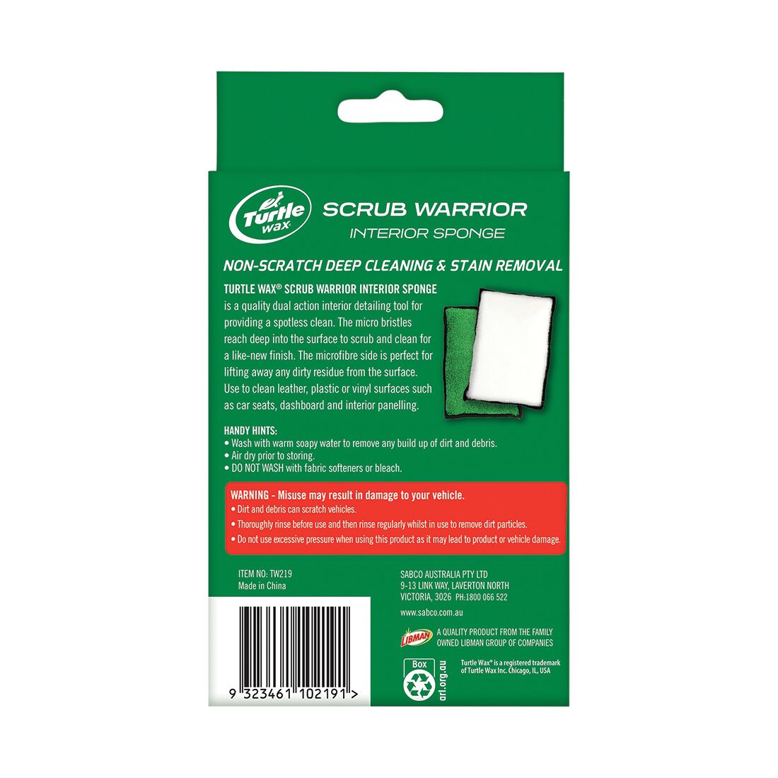 Turtle Wax Scrub Warrior Interior Sponge, , scaau_hi-res