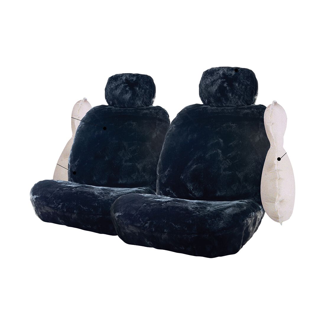 Gold CLOUDLUX Sheepskin Seat Covers - Black Adjustable Headrests Size 30 Airbag Compatible, , scaau_hi-res