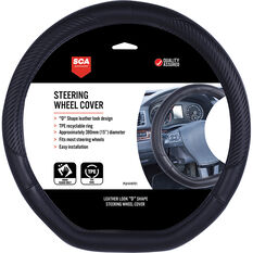 SCA Steering Wheel Cover - Leather Look, Black, D Shape, , scaau_hi-res