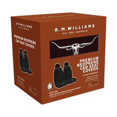 R.M. Williams Neoprene Seat Cover Black Adjustable Headrests Size 30 Front Pair Airbag Compatible, , scaau_hi-res