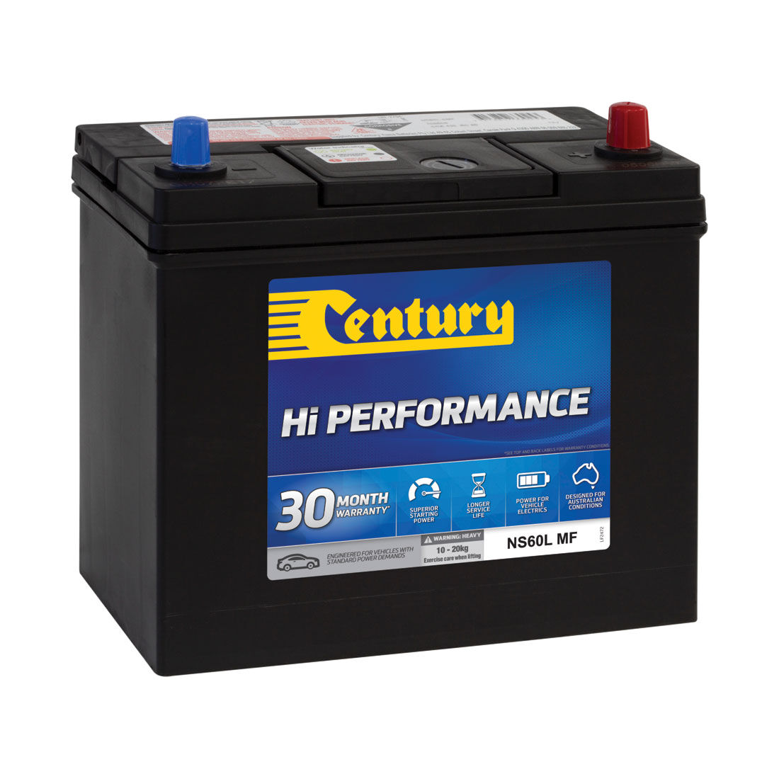 Century Hi Performance Car Battery NS60L MF, , scaau_hi-res