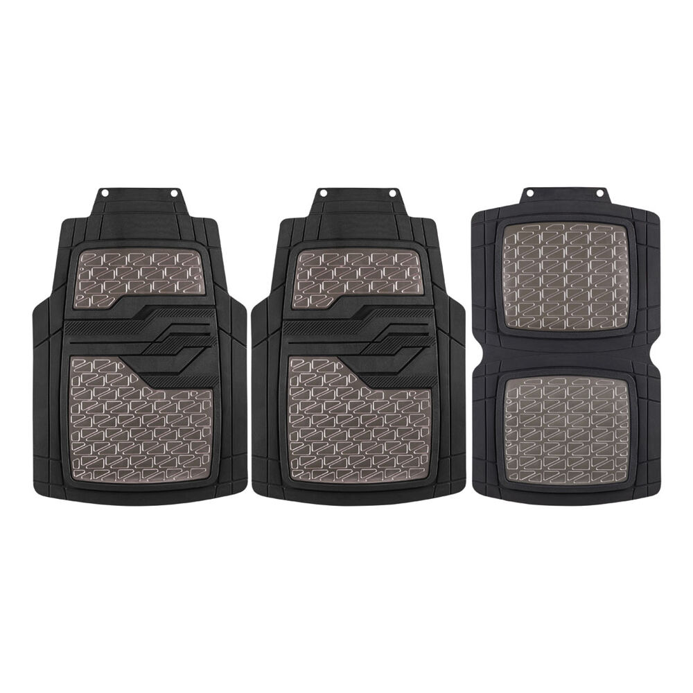 SCA Checkerplate Pattern Car Floor Mats PVC Gun Metal Grey Set of 4