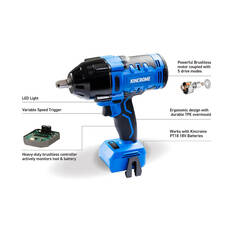 Kincrome PT18 18V Brushless 1/2" 1,550Nm Impact Wrench Skin, , scaau_hi-res