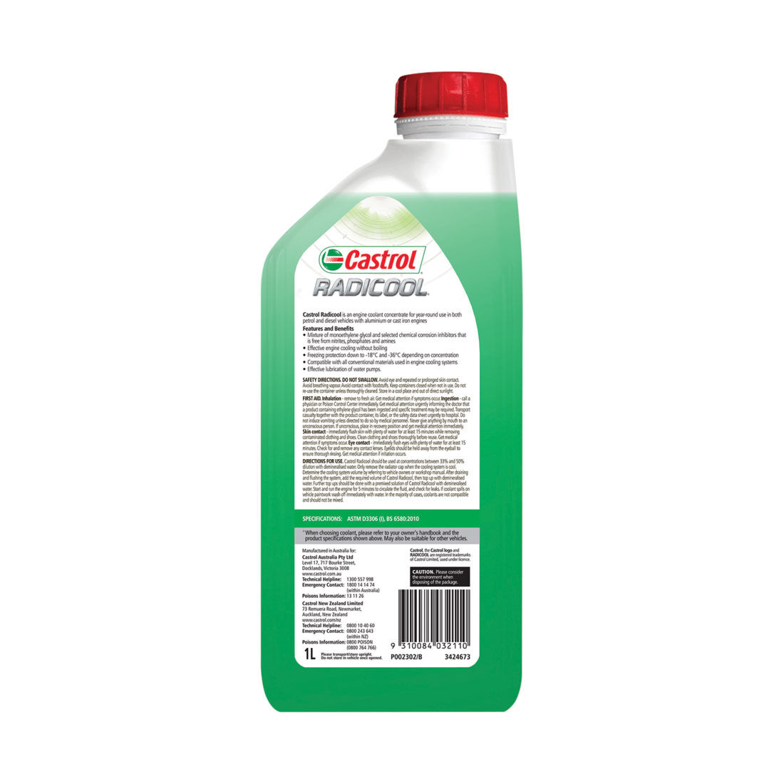 Castrol Green Radicool Anti-Freeze/Anti-Boil Coolant Concentrate - 1 Litre, , scaau_hi-res