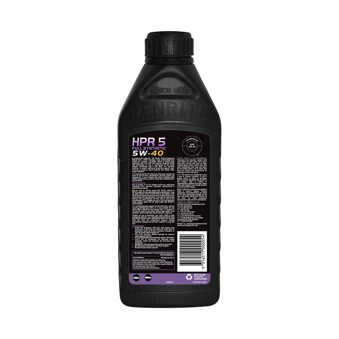 Penrite HPR 5 Engine Oil - 5W-40, 1 Litre, , scaau_hi-res