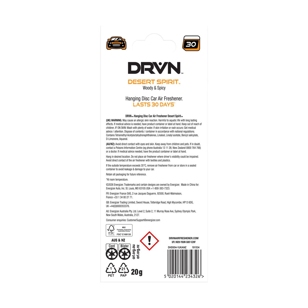 DRVN Desert Spirit Hanging Disc Air Freshener - 1 Pack, , scaau_hi-res
