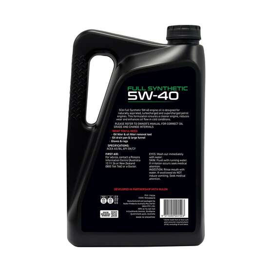 SCA Full Synthetic Engine Oil 5W-40 A3/B4 5 Litre, , scaau_hi-res