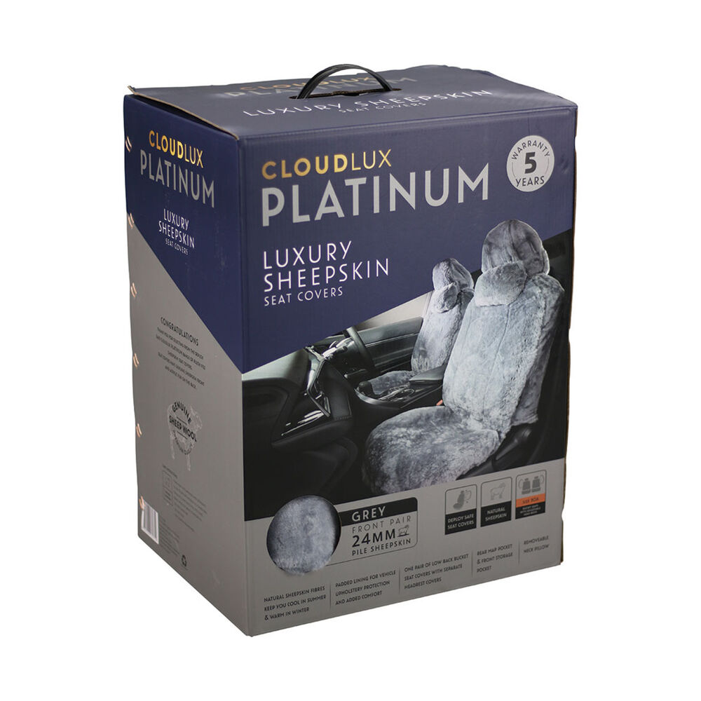 Platinum CLOUDLUX Sheepskin Seat Covers Grey Adjustable Headrests