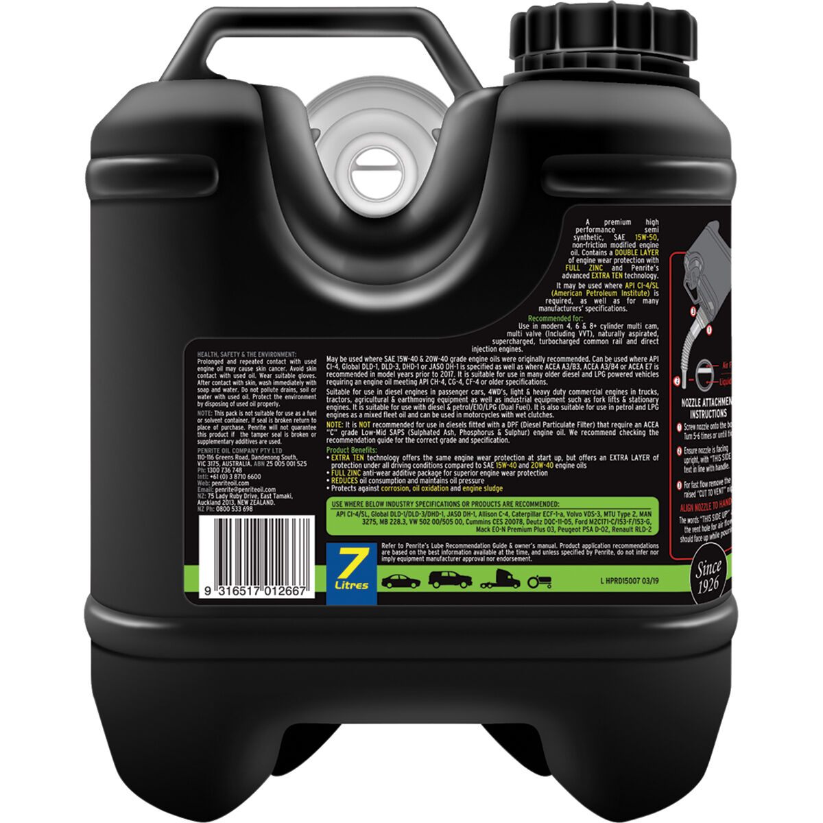Penrite HPR Diesel 15 Engine Oil - 15W-50, 7 Litre, , scaau_hi-res
