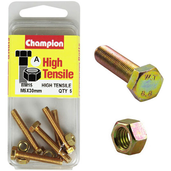 Champion High Tensile Bolts and Nuts BM15, M5 X 30mm Supercheap Auto
