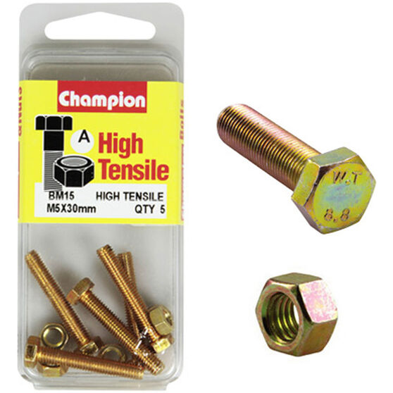 Champion High Tensile Bolts and Nuts BM15, M5 X 30mm, , scaau_hi-res