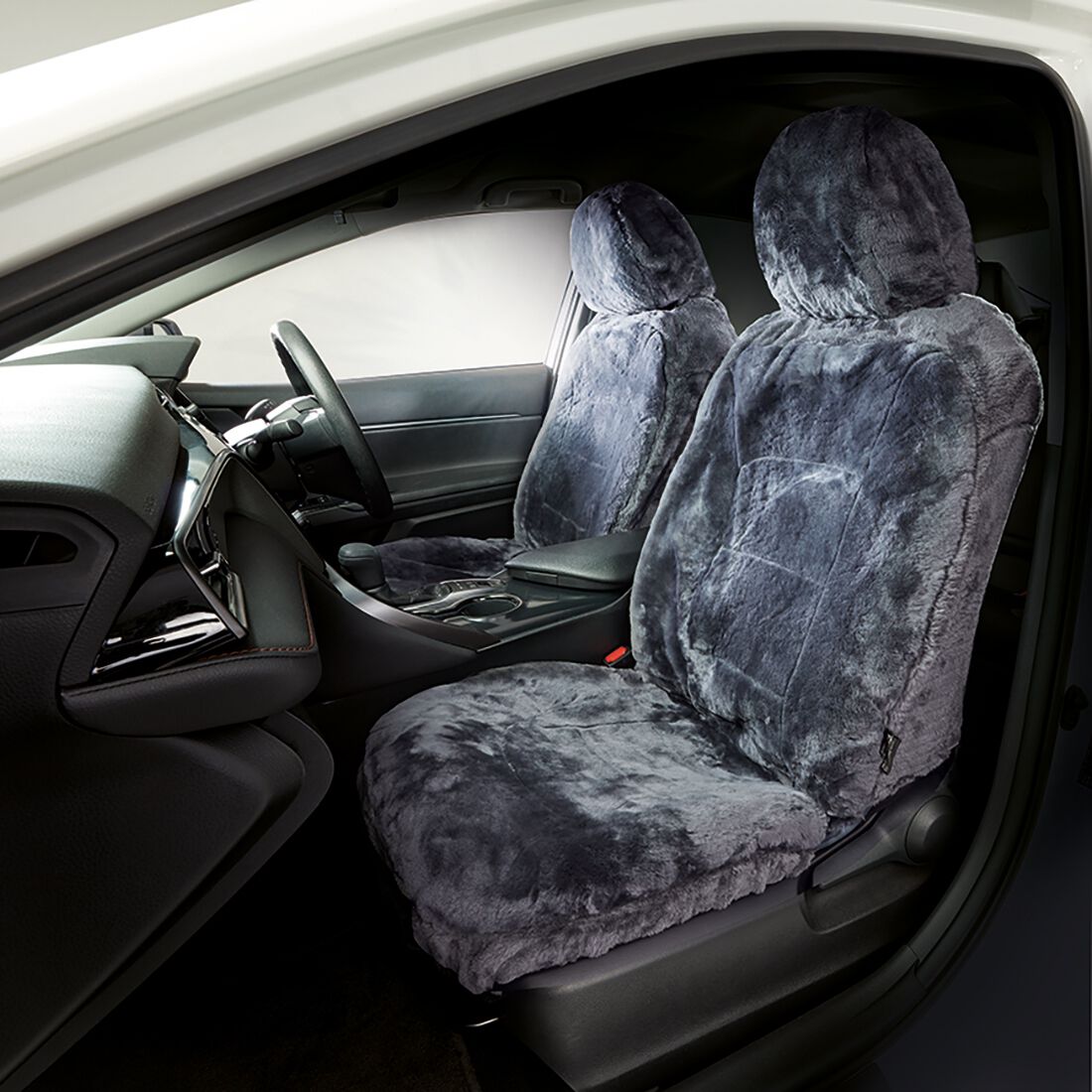 Silver CLOUDLUX Sheepskin Seat Covers - Slate Adjustable Headrests Size 30 Airbag Compatible, , scaau_hi-res