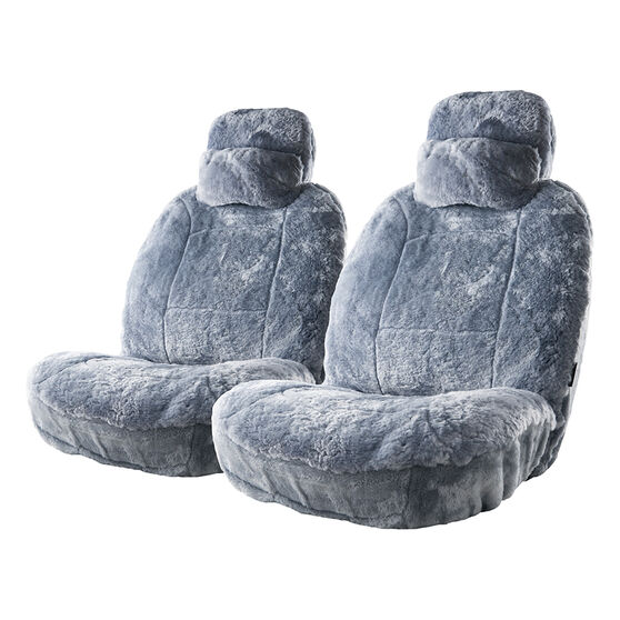Platinum Cloud Sheepskin Seat Covers Grey Adjustable Headrests Size