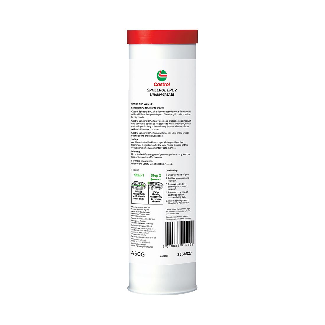 Castrol Grease Cartridge Extreme Pressure 450g, , scaau_hi-res