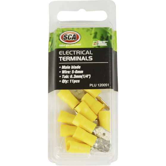SCA Electrical Terminals - Male Blade, 6.3mm Yellow, 11 Pack, , scaau_hi-res