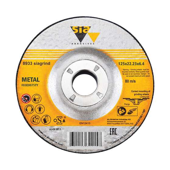 SIA Abrasives Grinding Disc, 8933 Series, 125X6X22.2 Inox/Steel Bonded, , scaau_hi-res