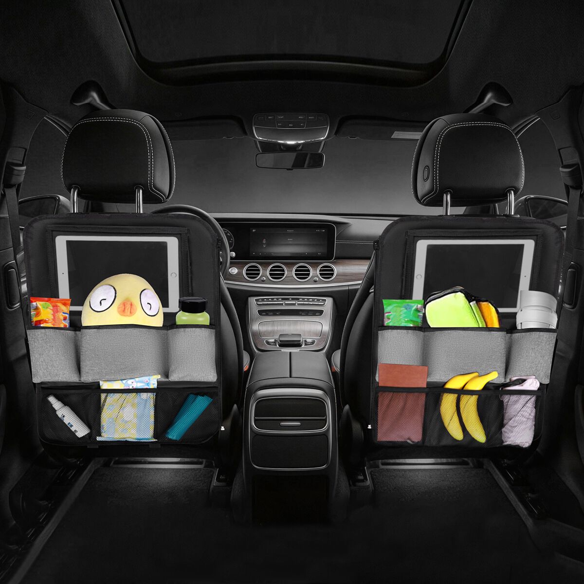 Cabin Crew Kids Repreve Triple Backseat Organiser Black/Grey, , scaau_hi-res