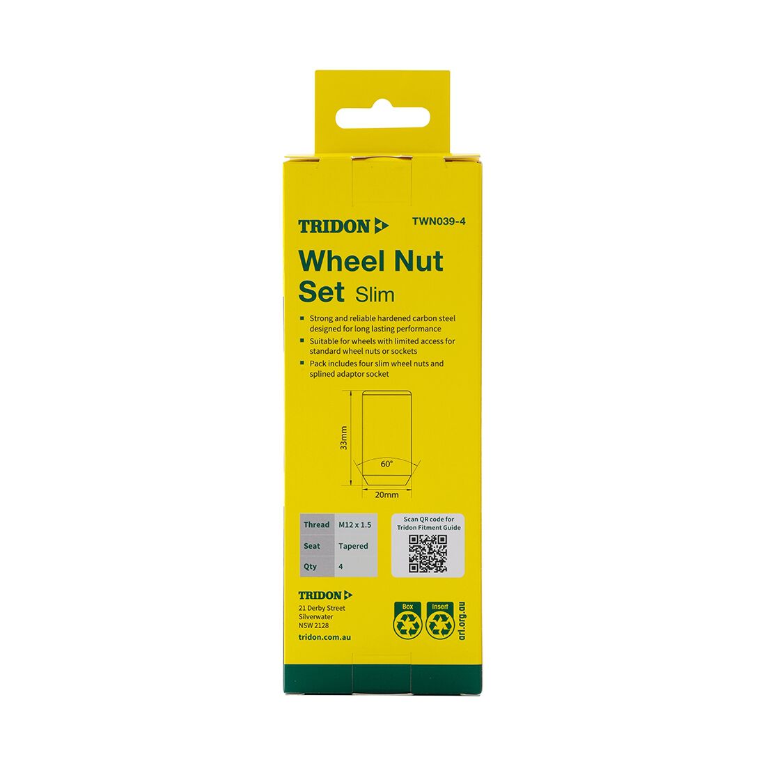 Tridon Wheel Nuts M12x1.5. Tapered Seat. Security Lock Nut Set (Slimline), , scaau_hi-res